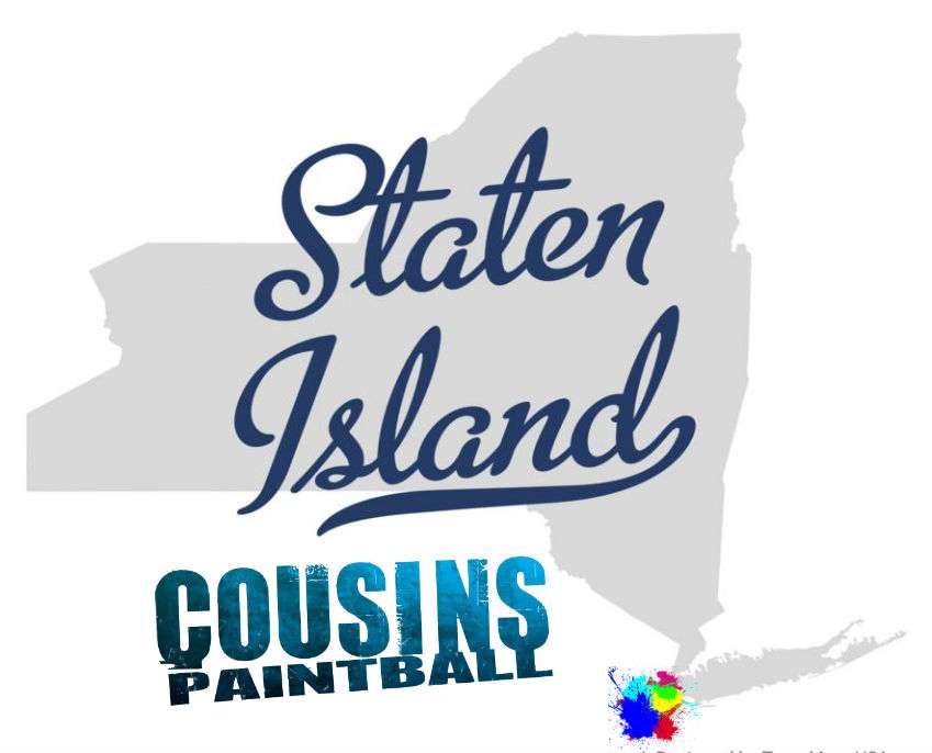 Cousins Paintball Staten Island, NY over NY outline.